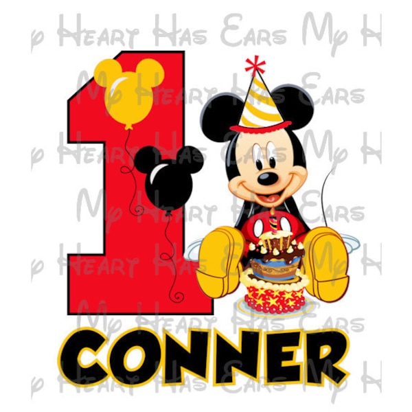 Mickey Mouse 1st first birthday image ANY NAME personalized png digital file sublimation print Waterslide tshirt design