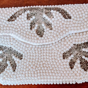 1950s Beaded Pearl Clutch Vintage Purse Made in Japan