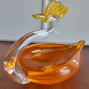 Rare Vintage 1960s Rossini Orange And Clear Hand Blown Glass Art Swan Figurine Made In Japan