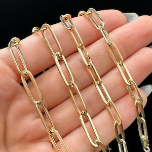 PaperClip Chain Bracelet 14K Solid Gold Paper Clip Link Bracelet - Real Gold Bracelet | 4.8mm 5mm 6.7mm 7mm | Unisex Bracelet 7 + 1"