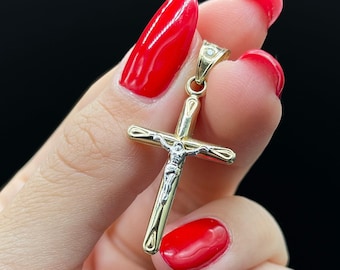 10K gouden Jezus kruisbeeldhanger | Religieuze christelijke sieraden (38 mm)