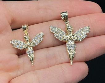 14K Yellow Gold Baby Angel Pendant – CZ Stone Religious Charm