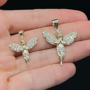 14K Gold Baby Angel Pendant Cz Stone Real 14K Yellow Gold 14K Gold Charm Pendant for Chains 1&quot; - 1.5&quot; Religious Jewelry