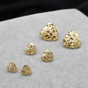 Real Solid 10K Gold Heart Shape Nugget Earrings | 10K Gold Earrings | Yellow Gold | Small Medium Large | Women Earrings