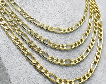 14K Yellow Gold Figaro Chain Necklace, 2mm - 7.5mm 16