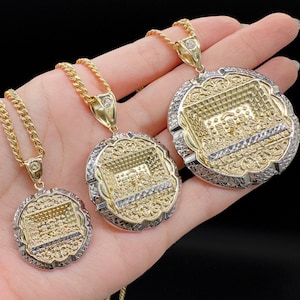 Ciondolo con ciondolo dell&#39;Ultima Cena degli Apostoli in oro 10K, raffigurante l&#39;Egitto, con catena a maglie cubane Miami 10K, taglio diamante, vero oro bianco 10K, per uomo e donna.
