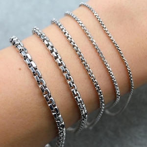 14K White Gold Box Chain Bracelet 14K Real Gold Bracelet Round Box Chain Bracelet Real 14K White Gold Unisex | Perfect Gift |  7&quot; 7.5&quot; 8&quot;
