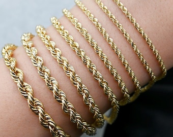10K Real Gold Rope Bracelet - Unisex Twisted Diamond Cut