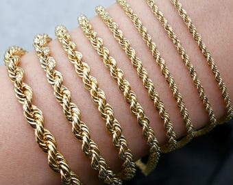 14K Real Gold Rope Bracelet – Twisted Diamond Cut Rope Bracelet - Real Gold, Unisex, All Sizes – Dainty to Thick Options, Everyday Luxury