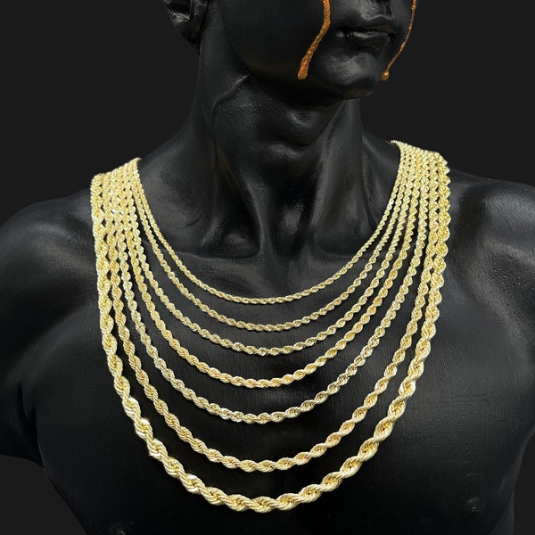 10K Real Gold Rope Chain Necklace 10K Rope Chain 10K Gold Chain Twisted Diamond Cut Jewelry for Men and for Women 10K Chain - All Sizes