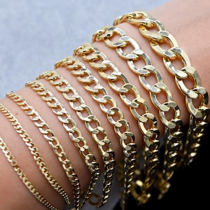 10K Real Gold Cuban Curb Link Chain Bracelet - Real 10K Yellow Gold Cuban Bracelet  - All Sizes 7&quot; 8&quot; and 9&quot; Women - Men Bracelets