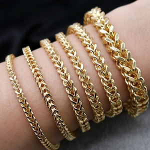 14K Real Gold Franco Bracelet - 14K Yellow Gold Bracelet – 14K Dainty Real Gold Chain Bracelet or Men Women – Minimalist Fine Jewelry Gift