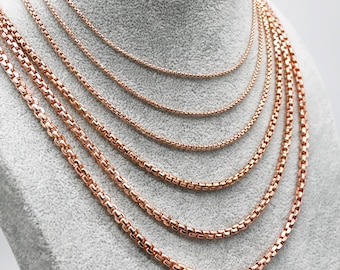 Collar de cadena redonda de oro rosa de 14 quilates para mujer y hombre