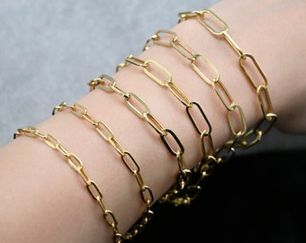 14K Solid Gold Paperclip Chain Bracelet 14K Gold Bracelet - Real Italian Fancy Link Bracelet | 4mm to 7mm | 14K Solid Paperclip Bracelet