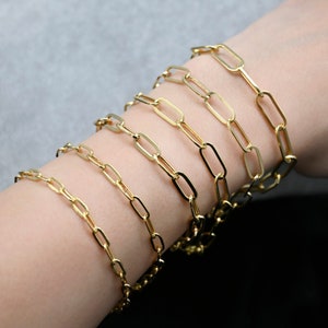 14K Solid Gold Paperclip Chain Bracelet 14K Gold Bracelet - Real Italian Fancy Link Bracelet | 4mm to 7mm | 14K Solid Paperclip Bracelet