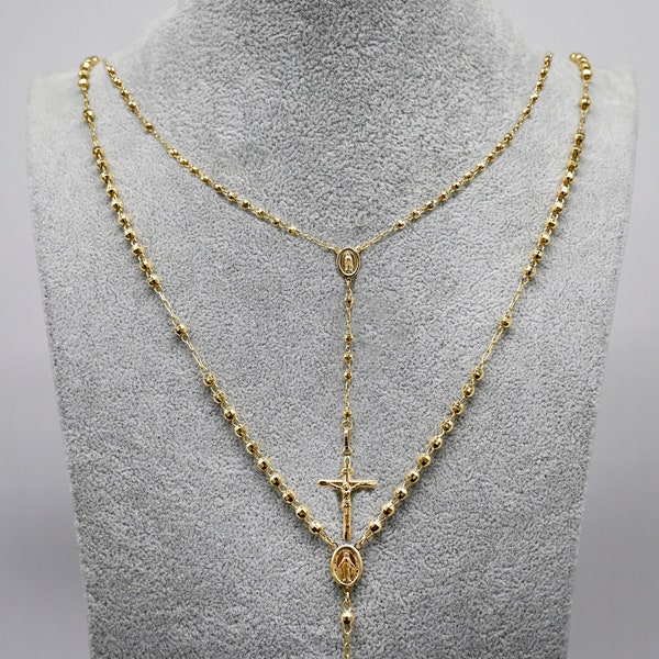 Rosary 14k Solid Gold Necklace - Etsy