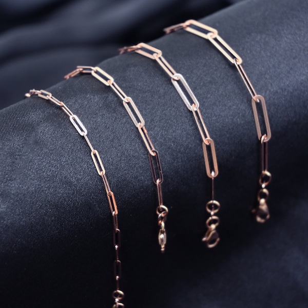 Real 14K Solid Rose Gold Paperclip Chain Bracelet 14K Gold Bracelet Italian Fancy Bracelet | 3mm - 6mm | 14K Solid Gold Paperclips Bracelet