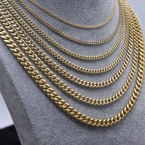 14K Real Gold Miami Cuban Link Chain Necklace - 14K Gold Chain Gold Men Ladies Chain Necklace Real Yellow Gold Curb Necklace Gold Link Chain