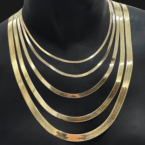 10K Solid Gold Herringbone Necklace Chain 10K Solid Etsy