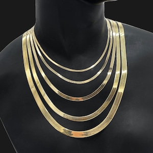 10K Solid Gold Herringbone Necklace Chain 10K Solid Herringbone Women Necklace High Polished Thick 10K Gold Necklace Chain 10K Herringbone