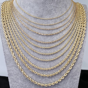 14K Gold Rope Chain Real Rope Chain Necklace - 14K Gold Chain - Twisted Diamond Cut Chain - 16" to 26" inches -  | Gold Chain Men - Women