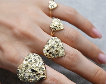Real Solid 10K Gold Heart Shape Nugget Ring | 10K Gold Ring | Yellow Gold | Small Medium Large and X-Large | Women Ring | All Sizes