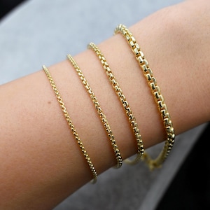 14K Gold Box Chain Bracelet 14K Gold Bracelet Round Box Chain Bracelet Real 14K Yellow Gold Unisex | Perfect Gift |  7&quot; 7.5&quot; 8&quot;