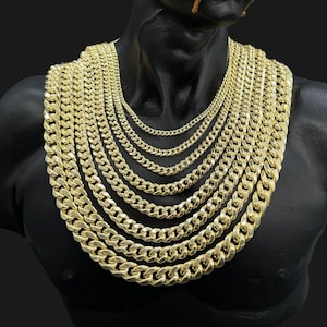 10K Real Gold Miami Cuban Link Chain Necklace -  10K Gold Chain - 3mm 3.8mm 4.5mm 5.5mm 6.2mm 7mm 7.5mm 9.5mm - Yellow Gold 16" to 24"