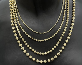 10K Real Solid Bead Ball Chain Necklace Gold Half Moon Beaded Chain Diamond Cut Beads Necklace 10K Chain Necklace - Yellow  Gold - Men Women