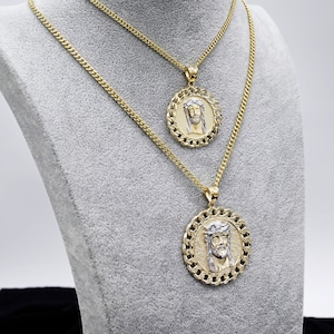 10K SOLID Real Gold Men&#39;s Jesus Head Pendant Real Solid 10K Yellow White Gold Large Men&#39;s Pendant | 10K Solid Gold Necklace