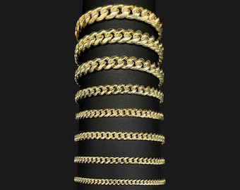 14K Real Gold Miami Cuban Chain Link Bracelet - 14K Cuban Link Bracelet - 14K Gold Thick Bracelet - All Sizes -  7" - 8" - 8.5" Men - Women