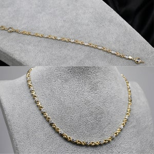 10K Real Gold Stampato Necklace and Bracelet Set Diamond Cut Hugs and Kisses Yellow White Gold 5MM XOXO 17" Inches 7.5" Gold Set
