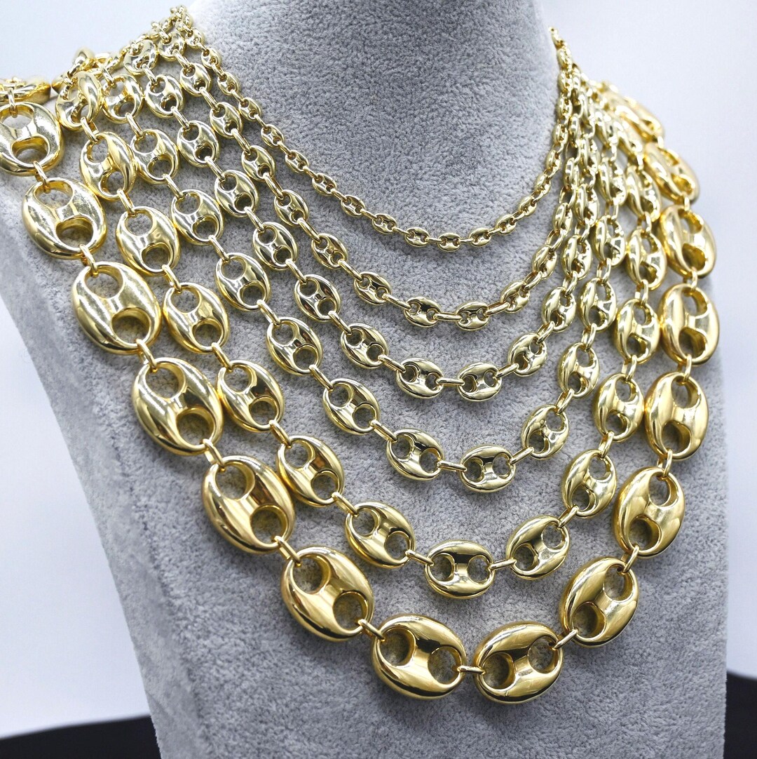 アクセサリー NEEDIS Classic Puffed Chain 6.0 10mm Puff Mariner Chain with Fancy Oval Lobster Lock - Midas Chain