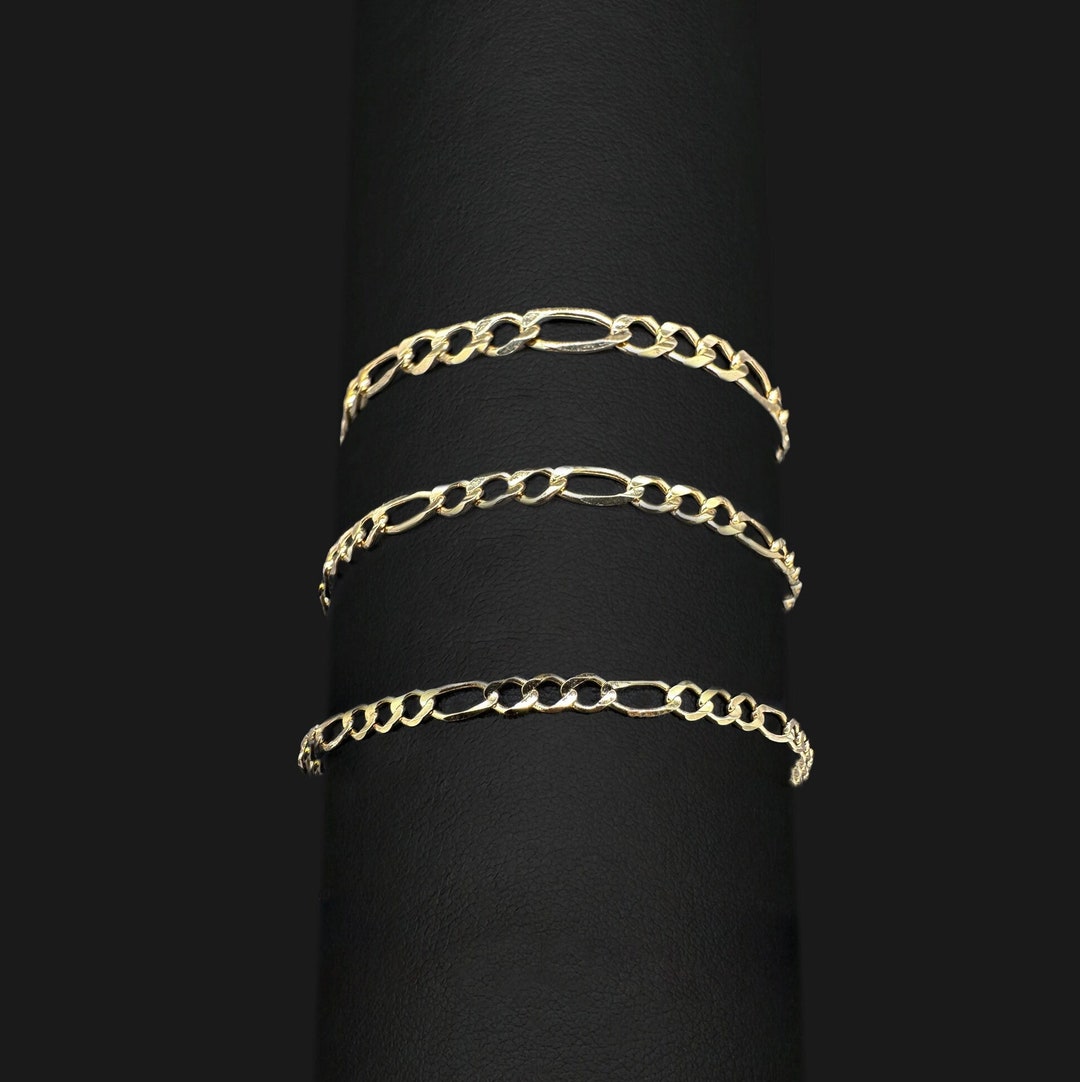 14K Solid Gold Figaro Link Bracelet Curb Chain Real Solid Gold 14K Gold
