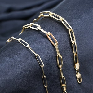 Echte 10K massief gouden paperclip kettingarmband 10K gouden armband - Italiaanse fancy armband | 3,7 mm 5,6 mm 6,4 mm | 10K massief goud | Man vrouw