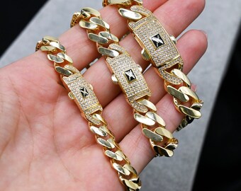 10K Gold Miami Cuban Link Bracelet Shiny CZ Box Lock Real