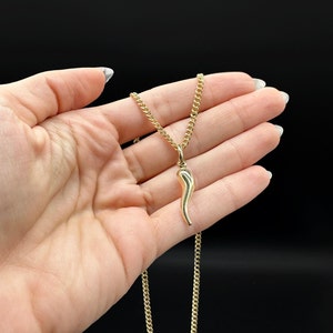 10K Gold Italian Horn Pendant - 1.75 Long 10K Gold