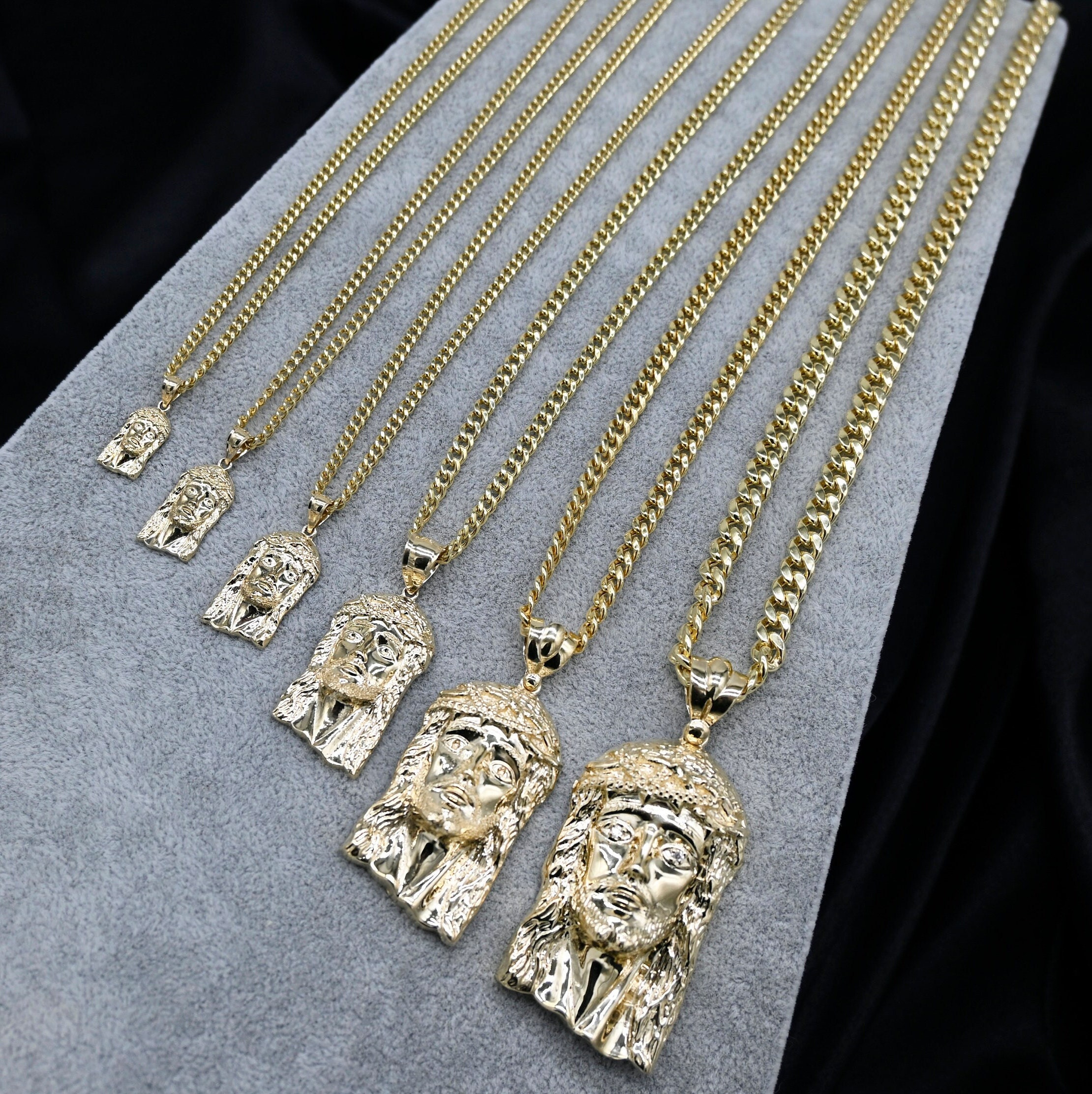 Diamond Cut Face of Jesus Pendant Real Solid 14K Yellow Gold