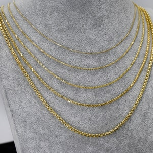 14K Gold Round Box Chain Necklace - 14K Gold Chain Gold Men Ladies Chain Necklace Real Yellow Gold Box Link Gold Chain - 14K Gold Chain