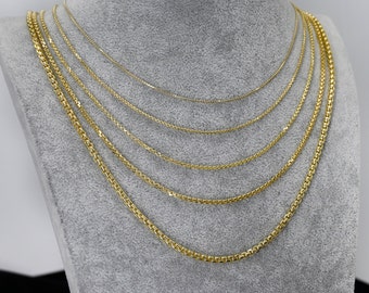 14K Gold Round Box Chain Necklace - 14K Gold Chain Gold Men Ladies Chain Necklace Real Yellow Gold Box Link Gold Chain - 14K Gold Chain