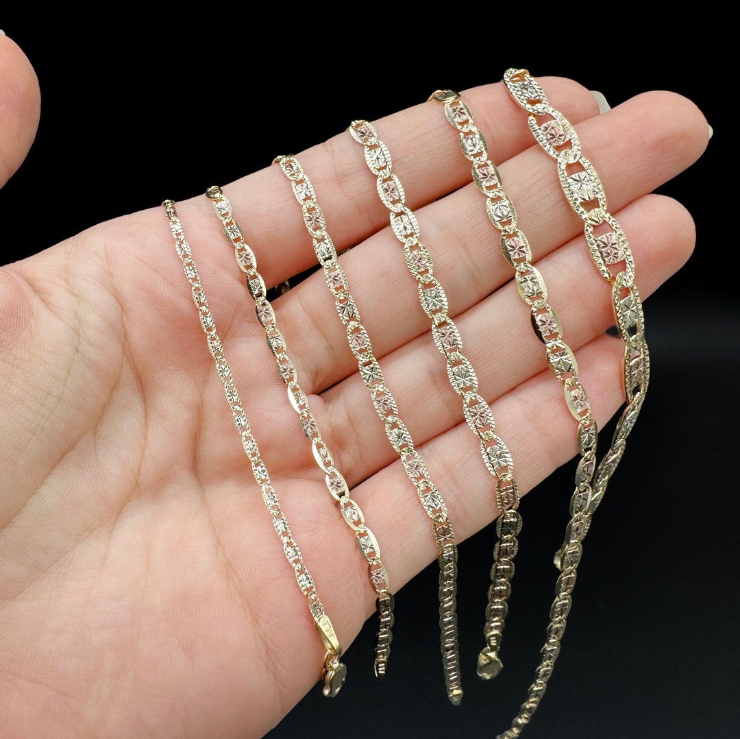 14K Solid Gold Valentino Chain Link Bracelet Diamond Cut 14K - Etsy