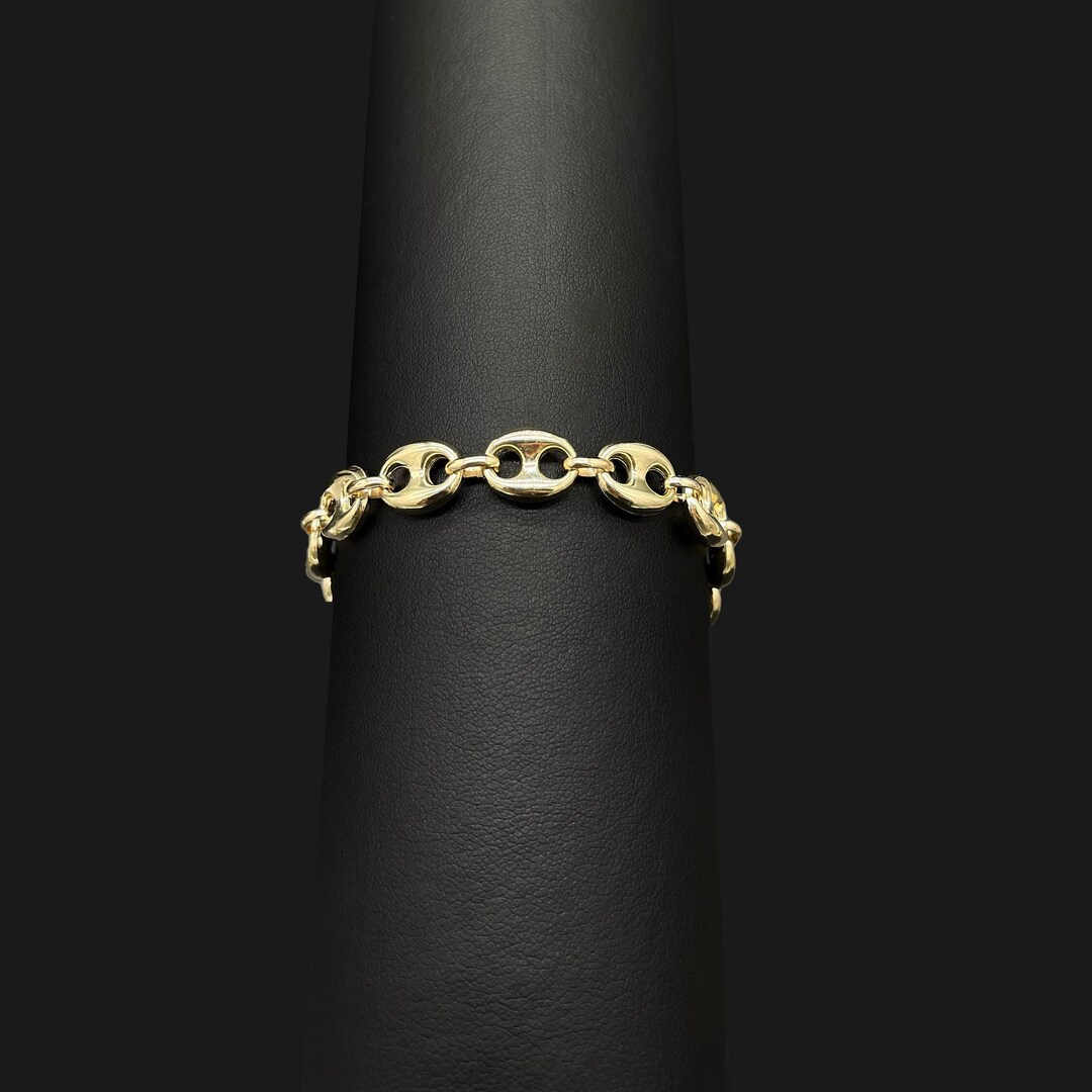 9mm Puffed Mariner Anchor Link Chain Bracelet Real 10K Yellow Gold
