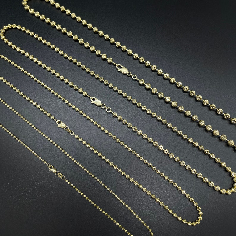 10K Real Solid Bead Ball Chain Necklace Gold Half Moon Beaded Etsy