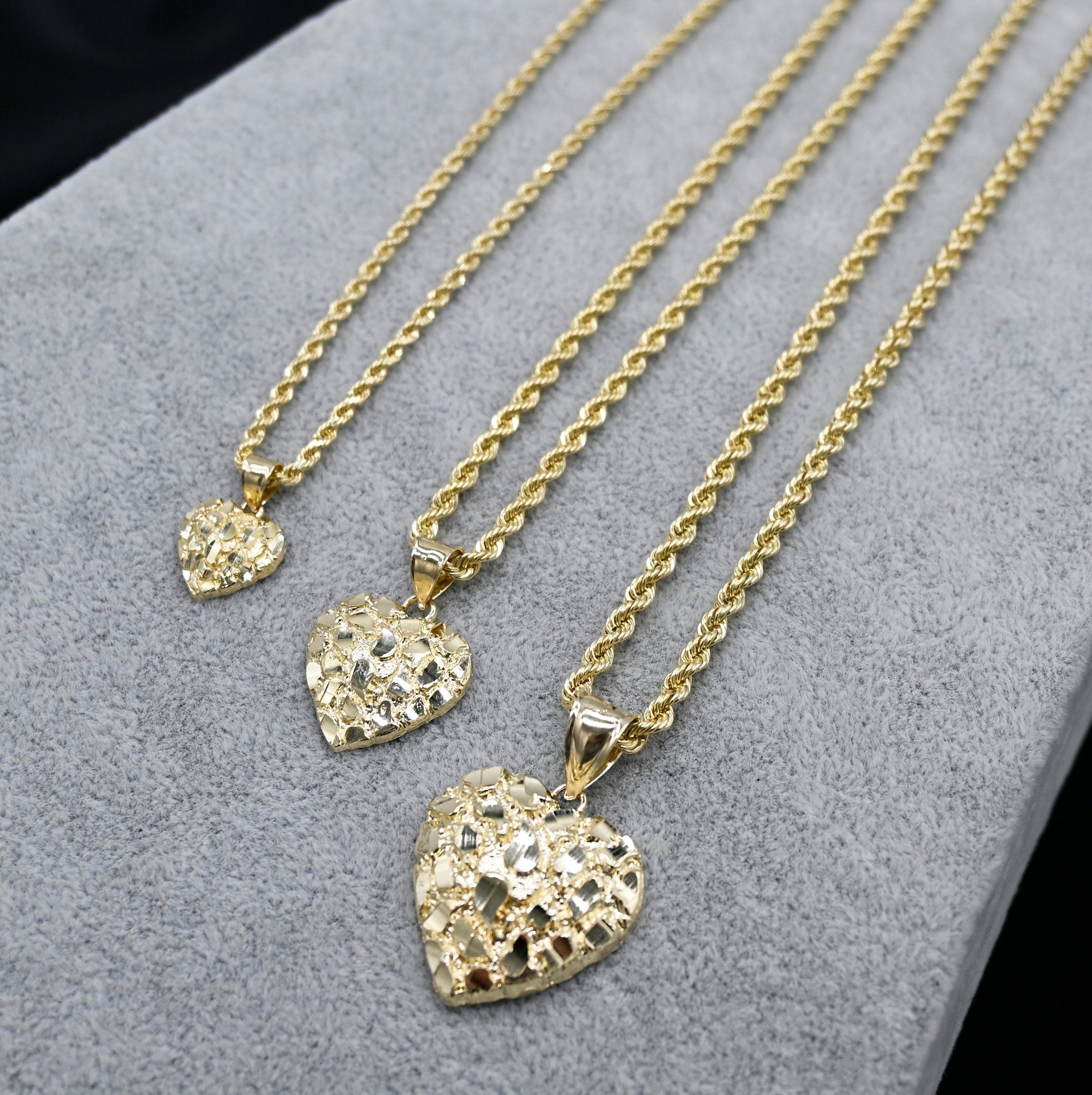 10K Real Gold Nugget Heart Pendant Necklace | 10K Gold Heart