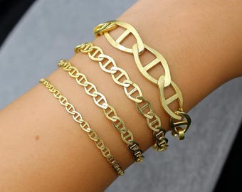 10K Goldarmband, Mariner-Gliederarmband mit 3 mm-9,5 mm Karabinerverschluss