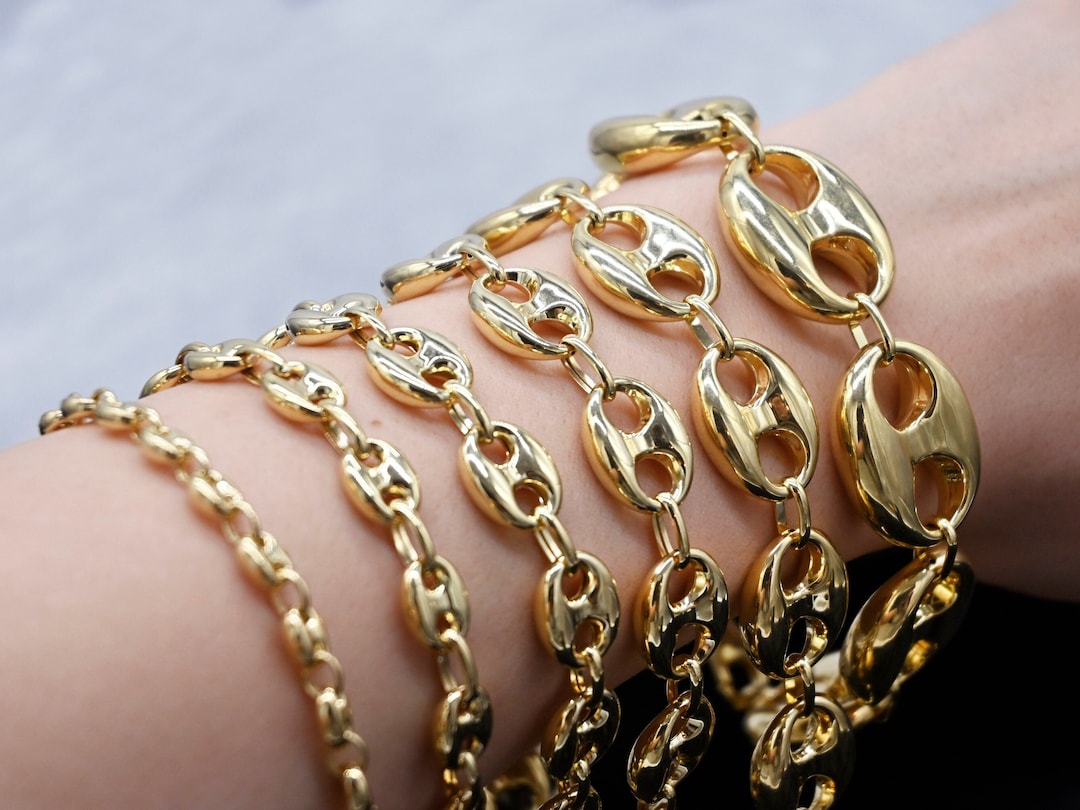 Ritastephens 14K イエローゴールド マリナーリンク フットチェーン アンクレット ブレスレット チェーンネックレス (1.7mm 3.