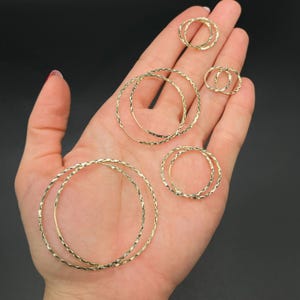 14K Hoop Earrings 14K Real Gold Diamond Cut - Shiny
