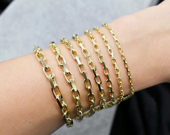 Pulsera Rolo de Oro Amarillo Macizo de 14K - Cadena Unisex Delicada