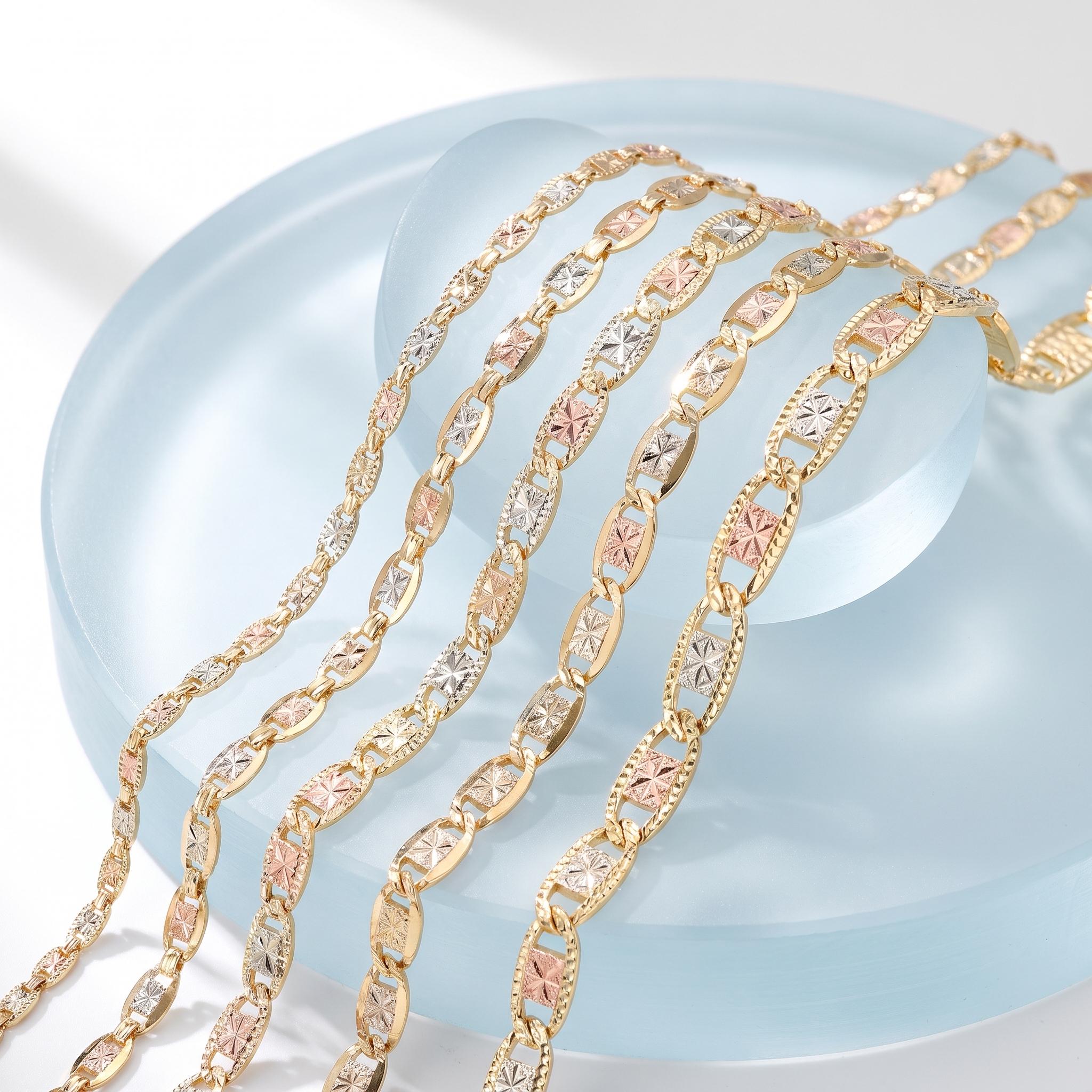 14K Solid Gold Diamond Cut Valentino Bracelet | Tri Color Link