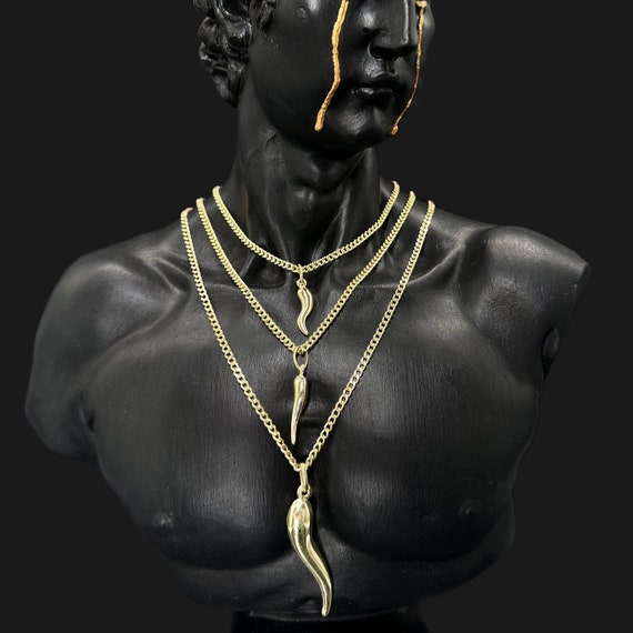 10K Gold Cornicello Italian Horn Pendant With 10K Miami Cuban
